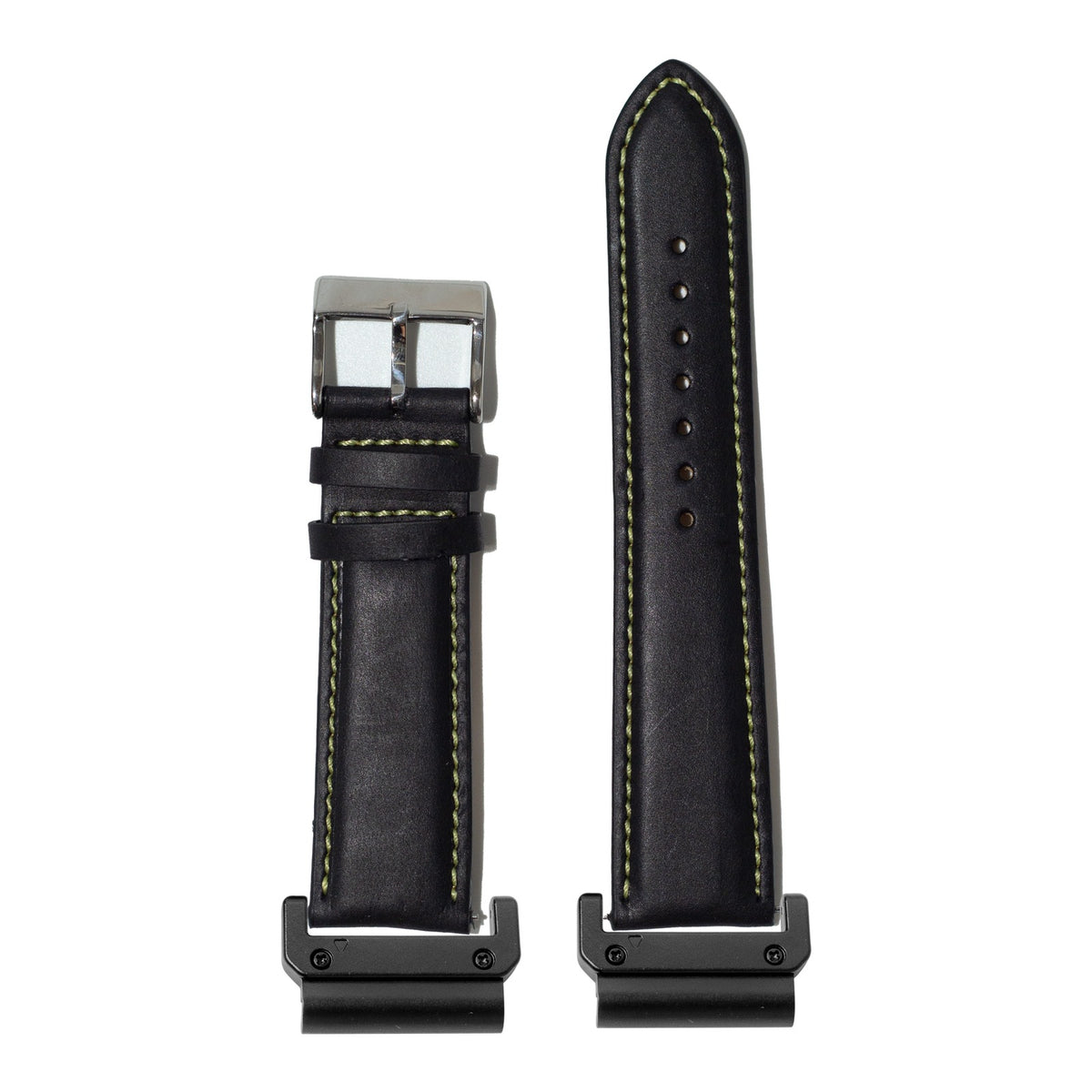 [QuickFit] Padded Leather - Black | Yellow Stitching with Slim Military adapters (Black)