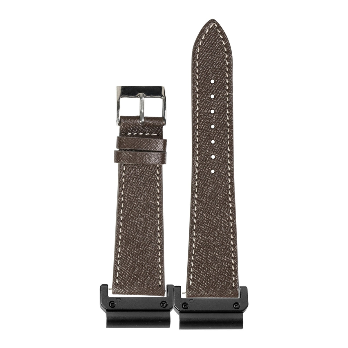 [QuickFit] Saffiano Leather - Dark Brown with White Stitching with Slim Military adapters (Black)