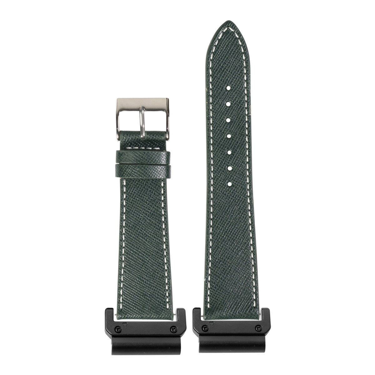 [QuickFit] Saffiano Leather - Forest Green with White Stitching with Slim Military adapters (Black)