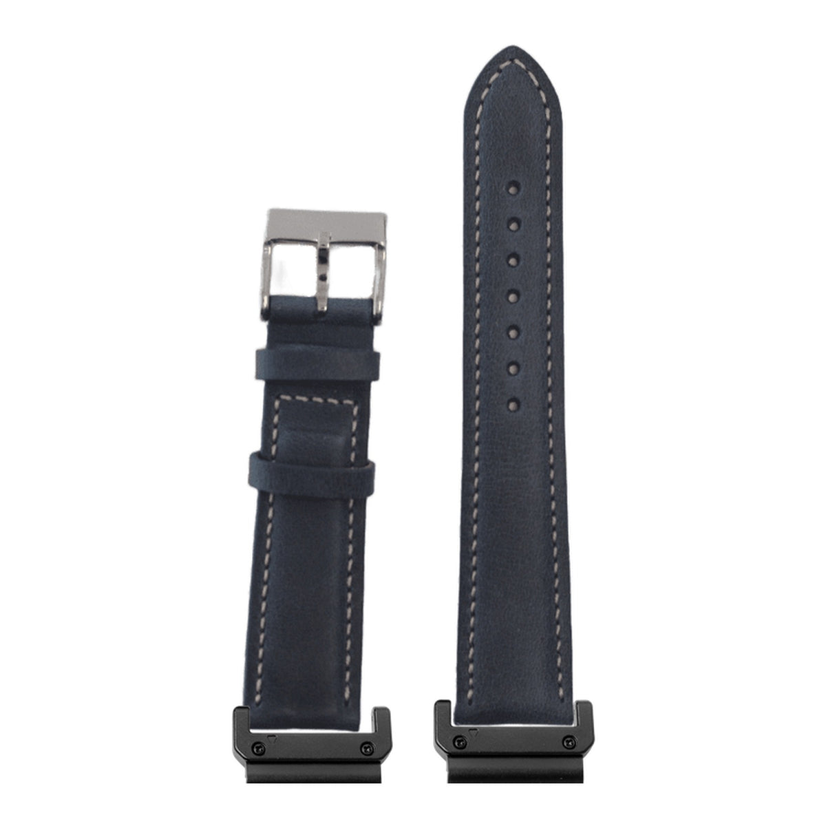 [QuickFit] Padded Leather - Navy Blue | Beige Stitching with Slim Military adapters (Black)
