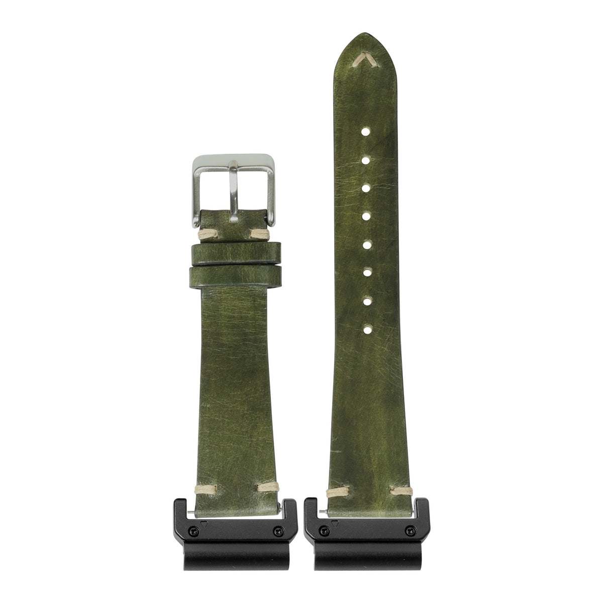 [QuickFit] Vintage Knotted Leather - Smoked Amazon Green with Slim Military adapters (Black)