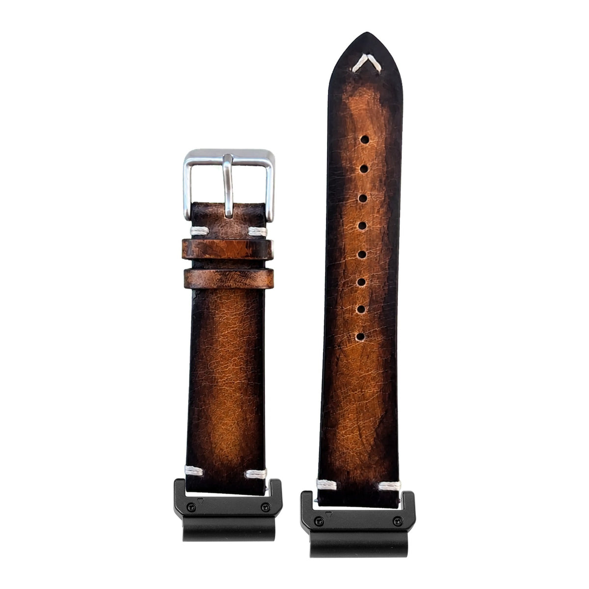 [QuickFit] Vintage Knotted Leather - Smoked Brown with Slim Military adapters (Black)