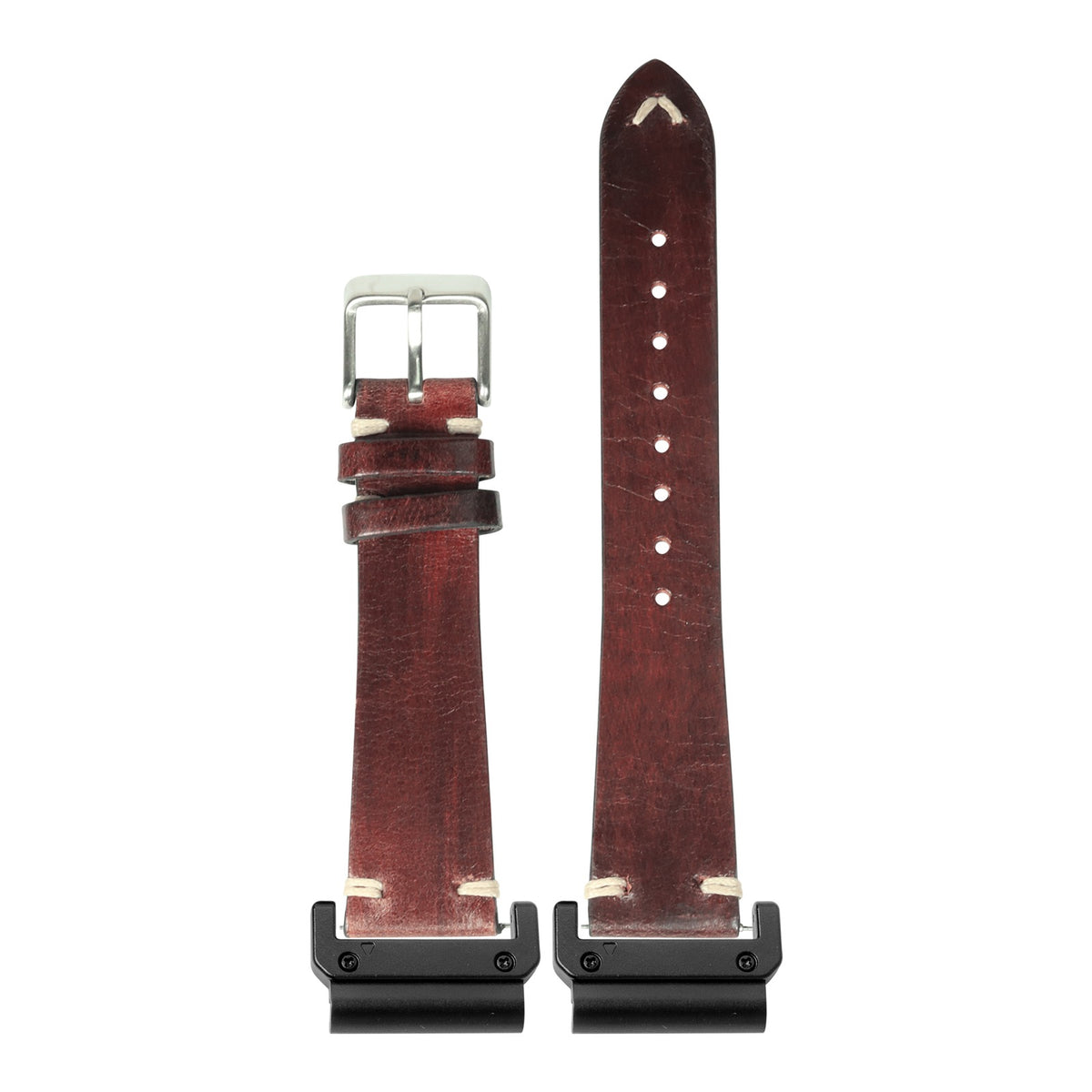[QuickFit] Vintage Knotted Leather - Smoked Dark Brown with Slim Military adapters (Black)