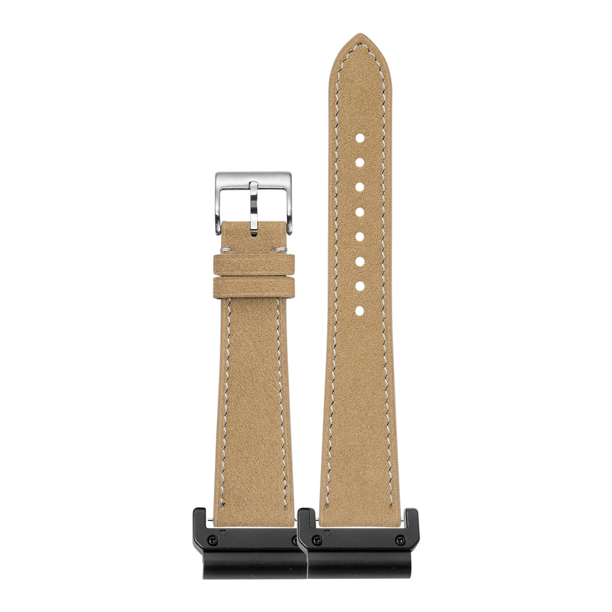 [QuickFit] Alcantara Leather - Brown | White Stitching with Slim Military adapters (Black)