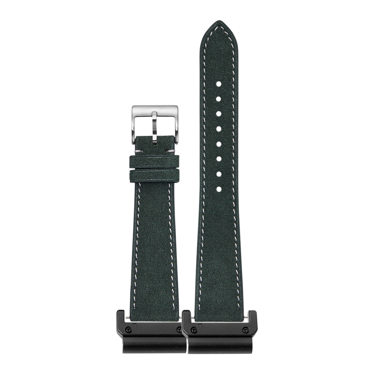 [QuickFit] Alcantara Leather - Green | White Stitching with Slim Military adapters (Black)
