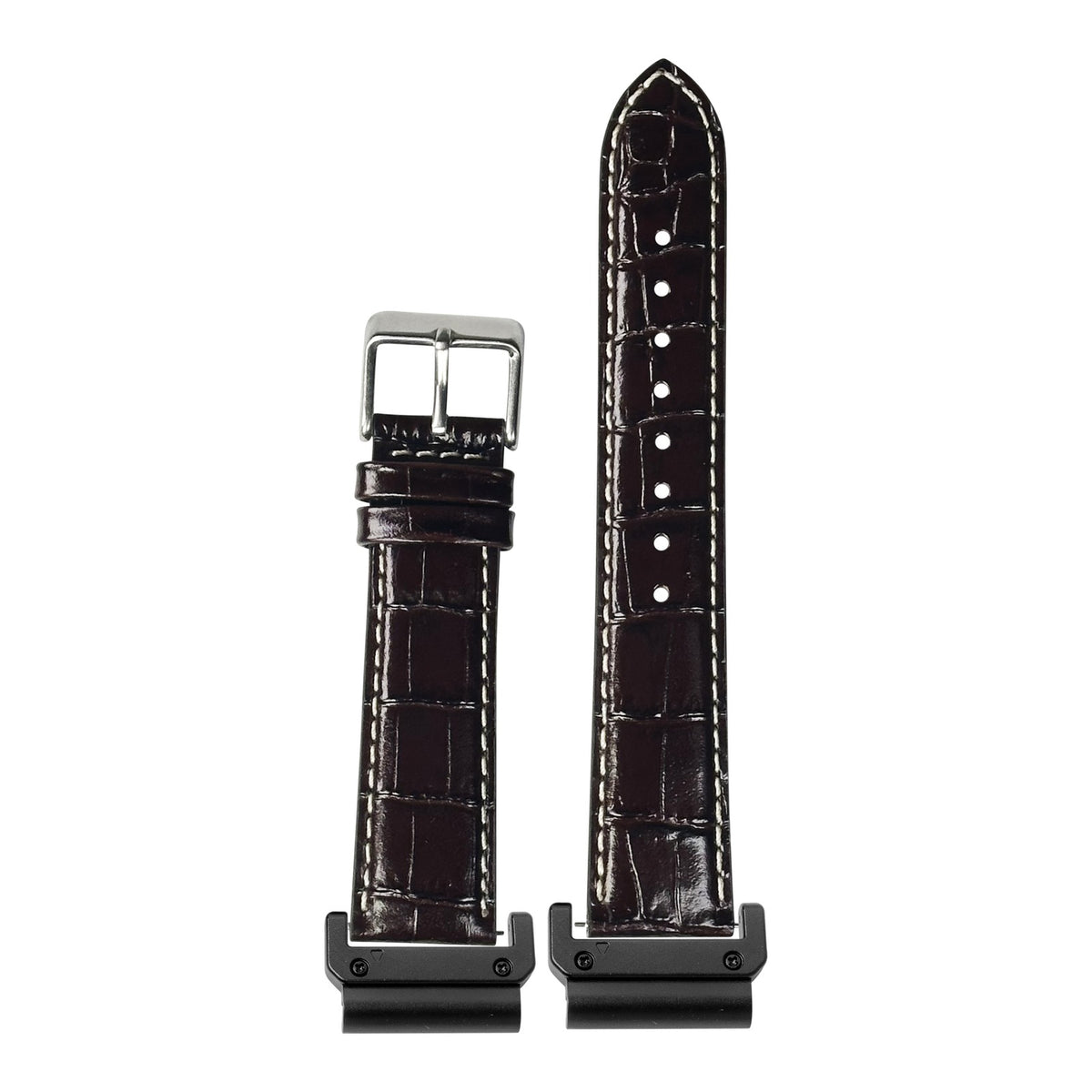 [QuickFit] Alligator Leather - Dark Brown | Contrast Stitching with Slim Military adapters (Black)