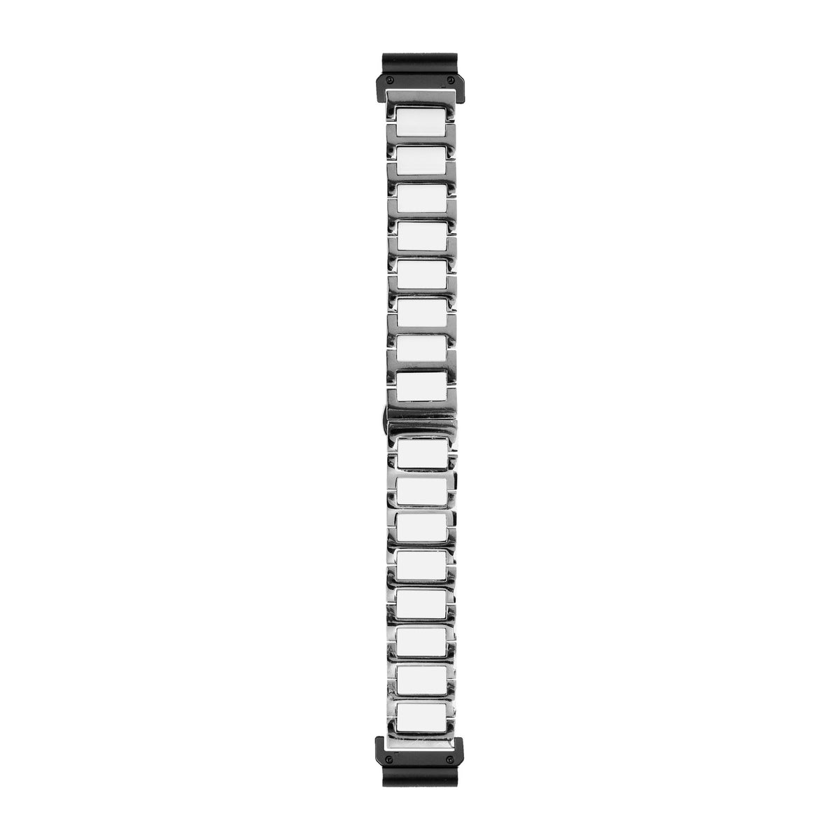 [QuickFit] Ceramic Bracelet - Silver / White watch strap with Slim Military QuickFit adapters (Black) attached, flat lay