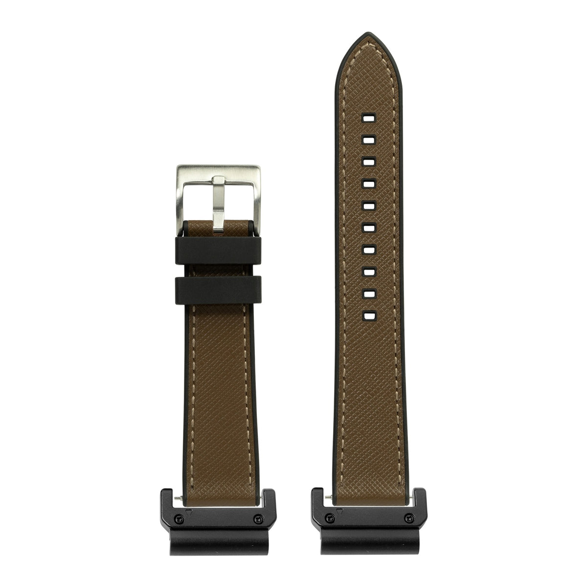 [QuickFit] Saffiano Leather & FKM Rubber Hybrid - Brown with Slim Military adapters (Black)