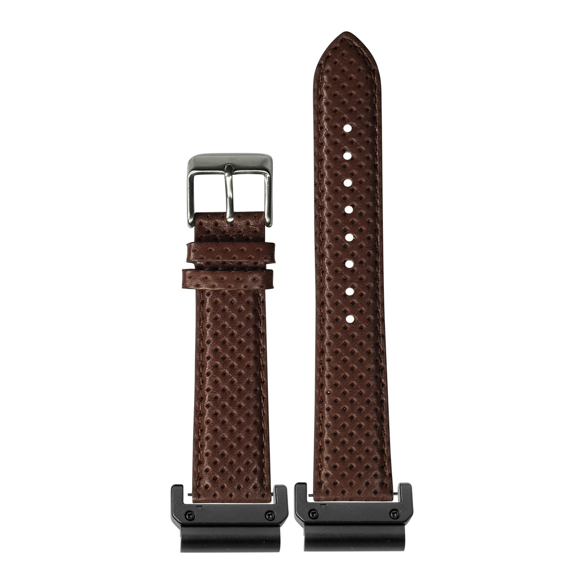 [QuickFit] Perforated Racing Leather Straps - Brown with Slim Military adapters (Black)