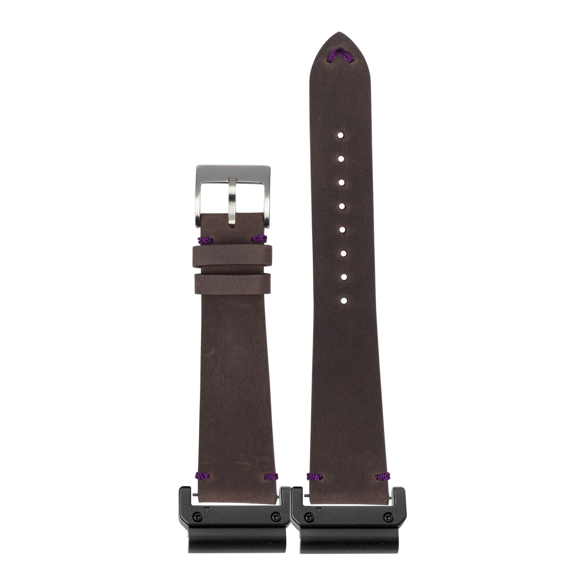 [QuickFit] Vintage Crazy Horse Leather - Dark Brown with Violet Stitching with Slim Military adapters (Black)
