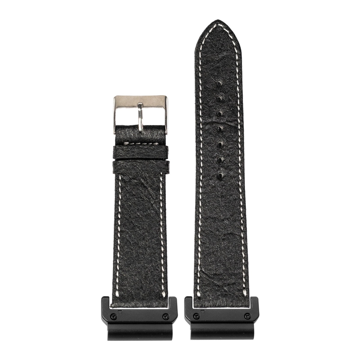 [QuickFit] Pineapple Vegan Leather - Black | White Stitching with Slim Military adapters (Black)