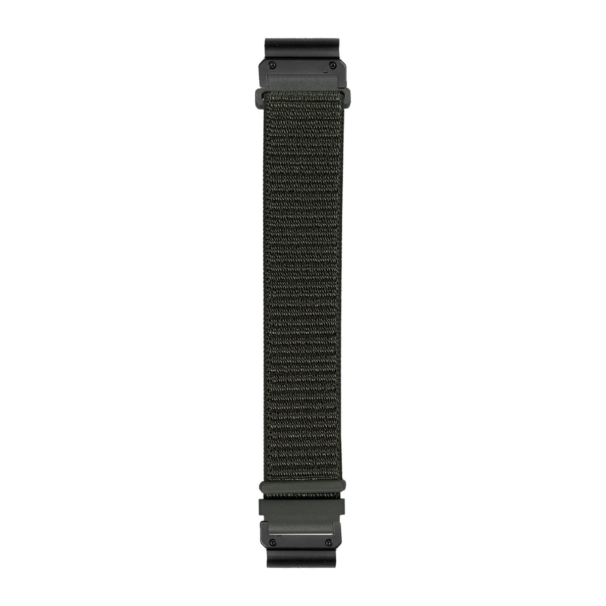[QuickFit] Sports Loop (Velcro) - Army Green watch strap with Slim Military QuickFit adapters (Black) attached, flat lay