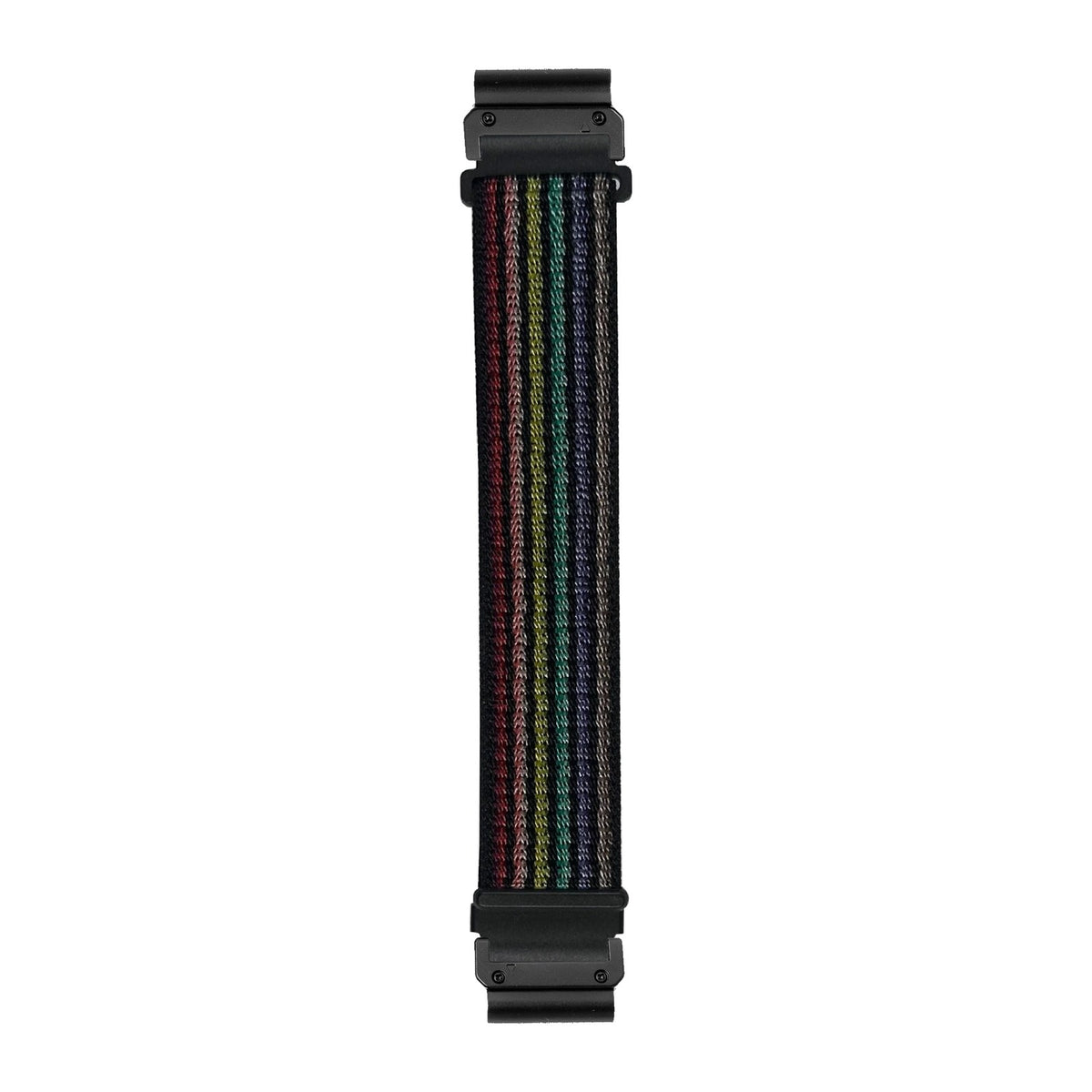 [QuickFit] Sports Loop (Velcro) - Black Rainbow watch strap with Slim Military QuickFit adapters (Black) attached, flat lay