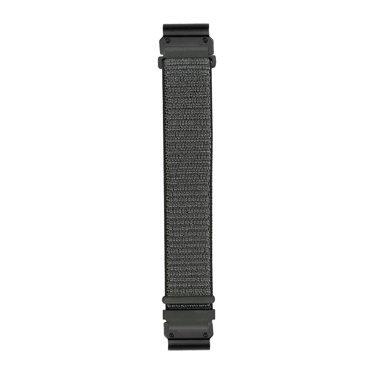 [QuickFit] Sports Loop (Velcro) - Concrete Grey watch strap with Slim Military QuickFit adapters (Black) attached, flat lay