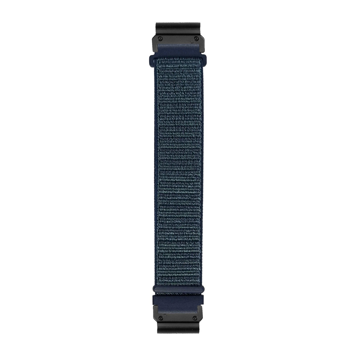 [QuickFit] Sports Loop (Velcro) - Navy Blue/Dark Green watch strap with Slim Military QuickFit adapters (Black) attached, flat lay
