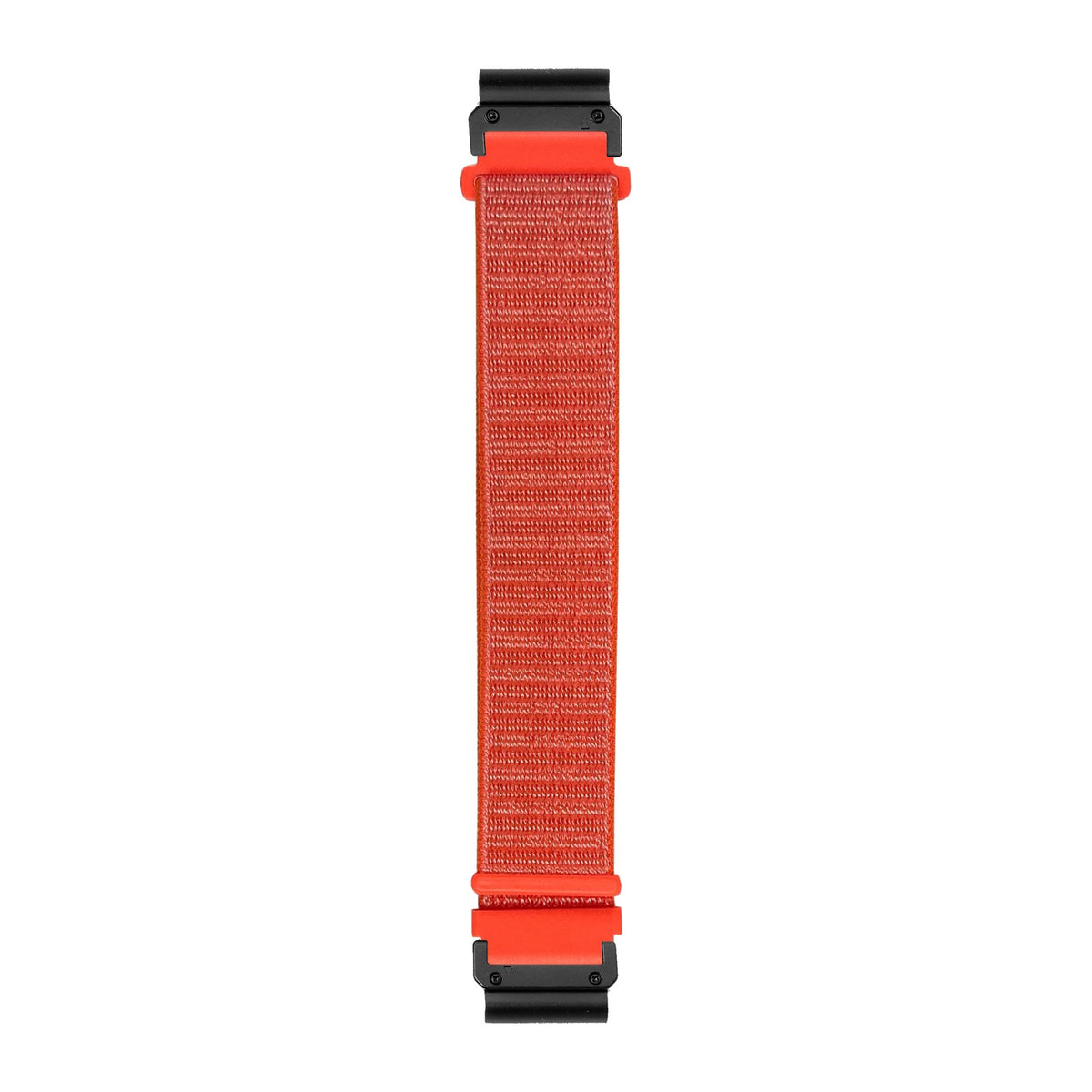 [QuickFit] Sports Loop (Velcro) - Orange watch strap with Slim Military QuickFit adapters (Black) attached, flat lay