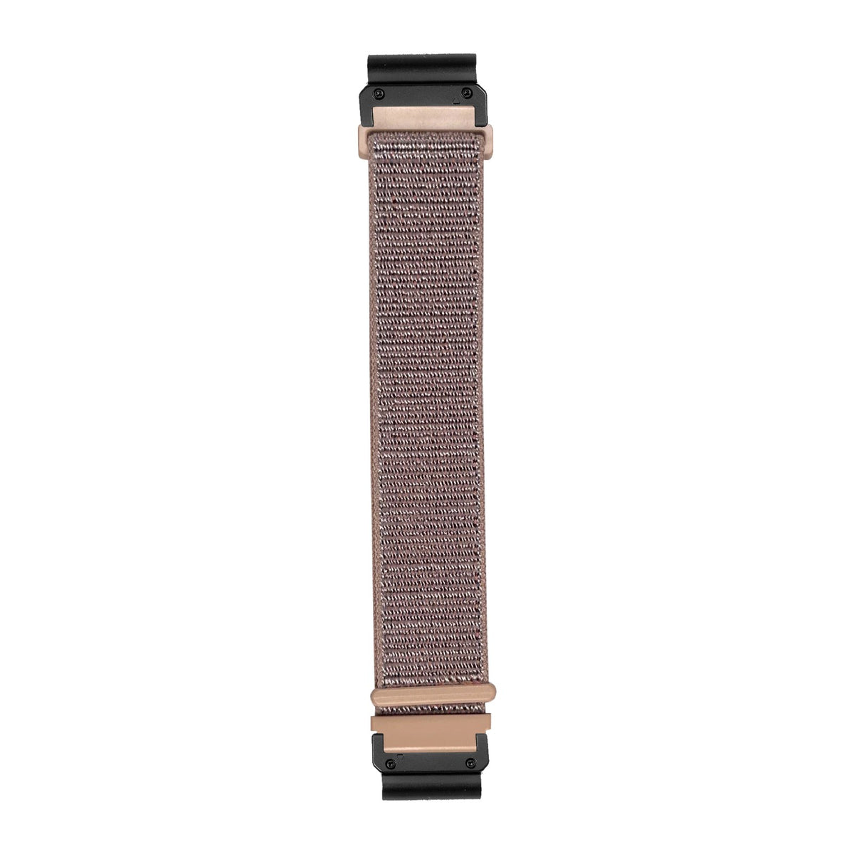 [QuickFit] Sports Loop (Velcro) - Pink Static watch strap with Slim Military QuickFit adapters (Black) attached, flat lay