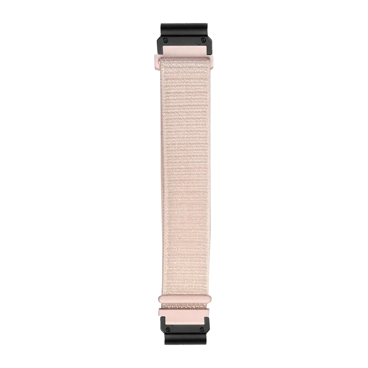[QuickFit] Sports Loop (Velcro) - Powder Pink watch strap with Slim Military QuickFit adapters (Black) attached, flat lay