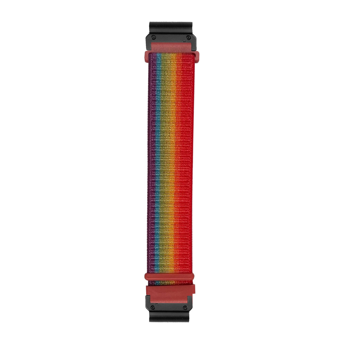 [QuickFit] Sports Loop (Velcro) - Rainbow watch strap with Slim Military QuickFit adapters (Black) attached, flat lay