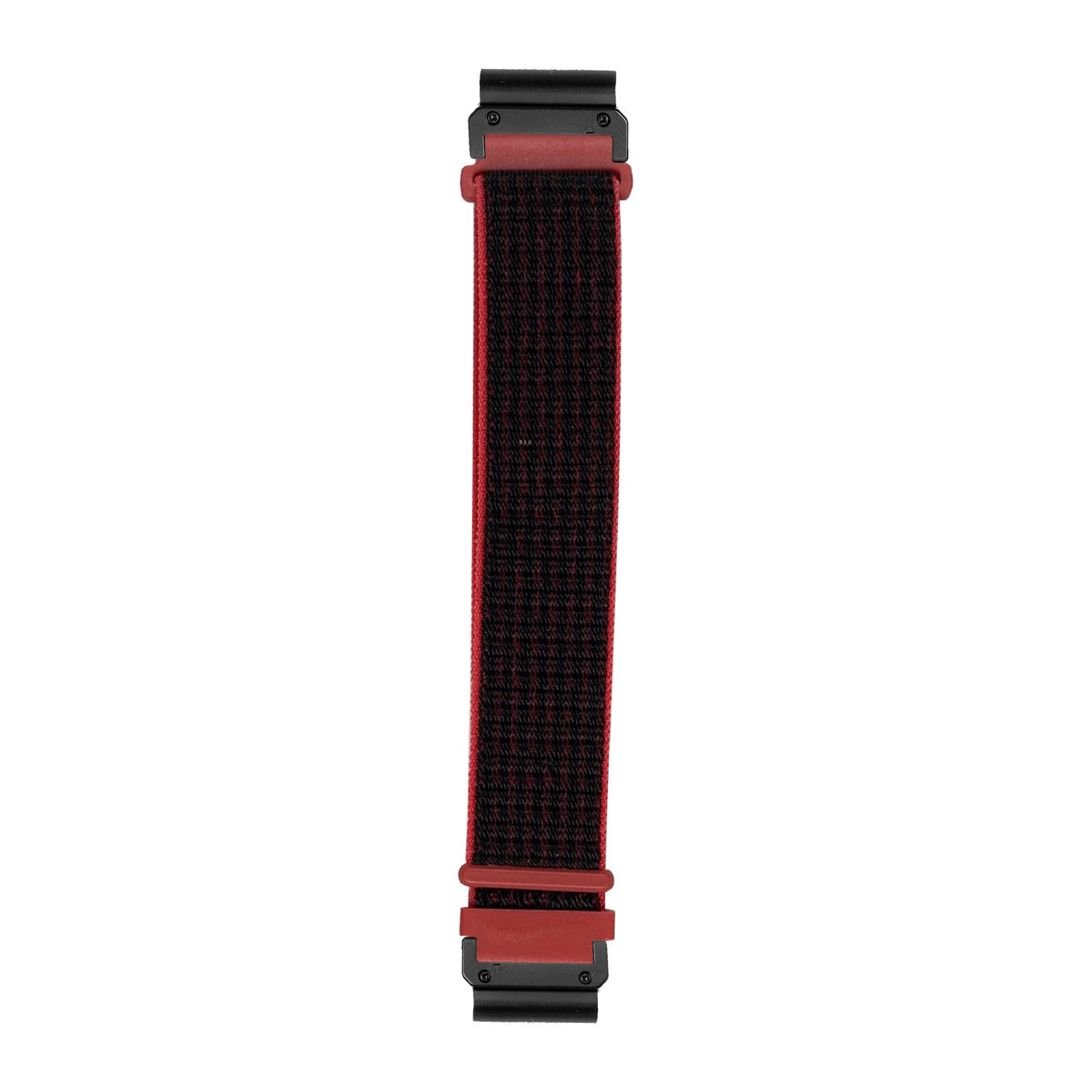 [QuickFit] Sports Loop (Velcro) - Red/Black watch strap with Slim Military QuickFit adapters (Black) attached, flat lay