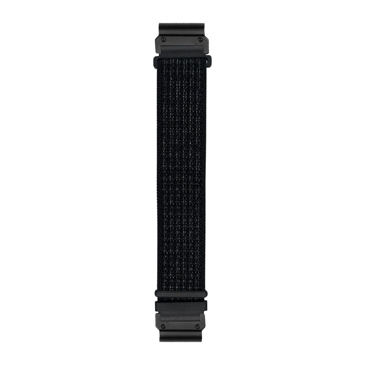 [QuickFit] Sports Loop (Velcro) - Reflective Black watch strap with Slim Military QuickFit adapters (Black) attached, flat lay