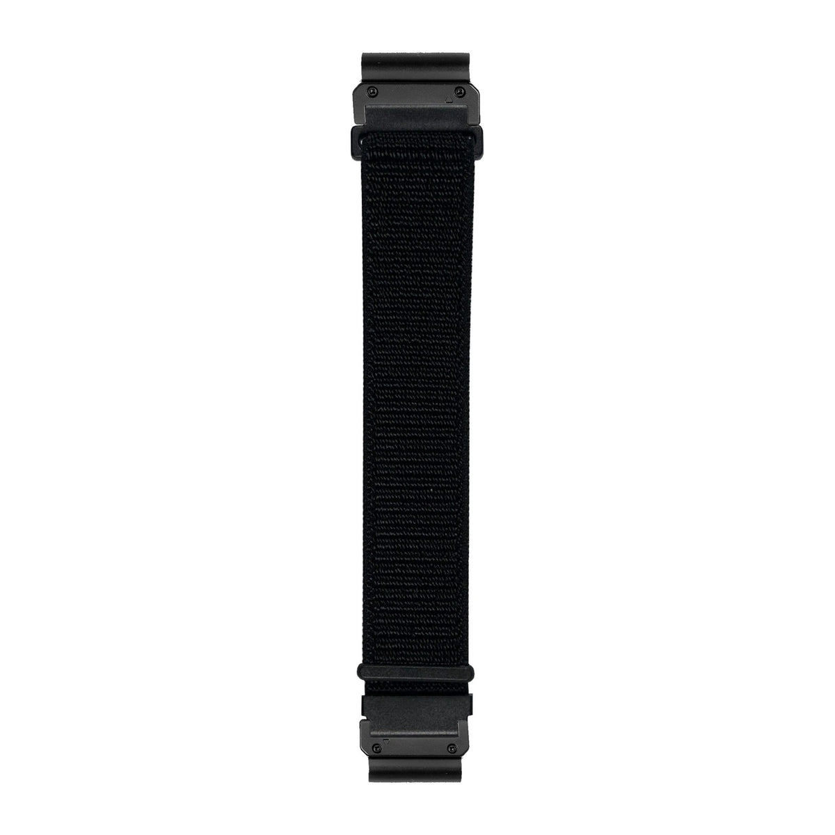 [QuickFit] Sports Loop (Velcro) - Stealth Black watch strap with Slim Military QuickFit adapters (Black) attached, flat lay
