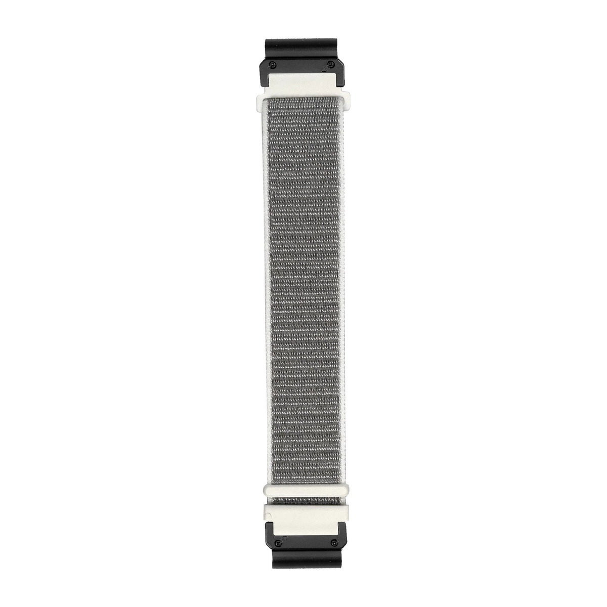 [QuickFit] Sports Loop (Velcro) - White watch strap with Slim Military QuickFit adapters (Black) attached, flat lay