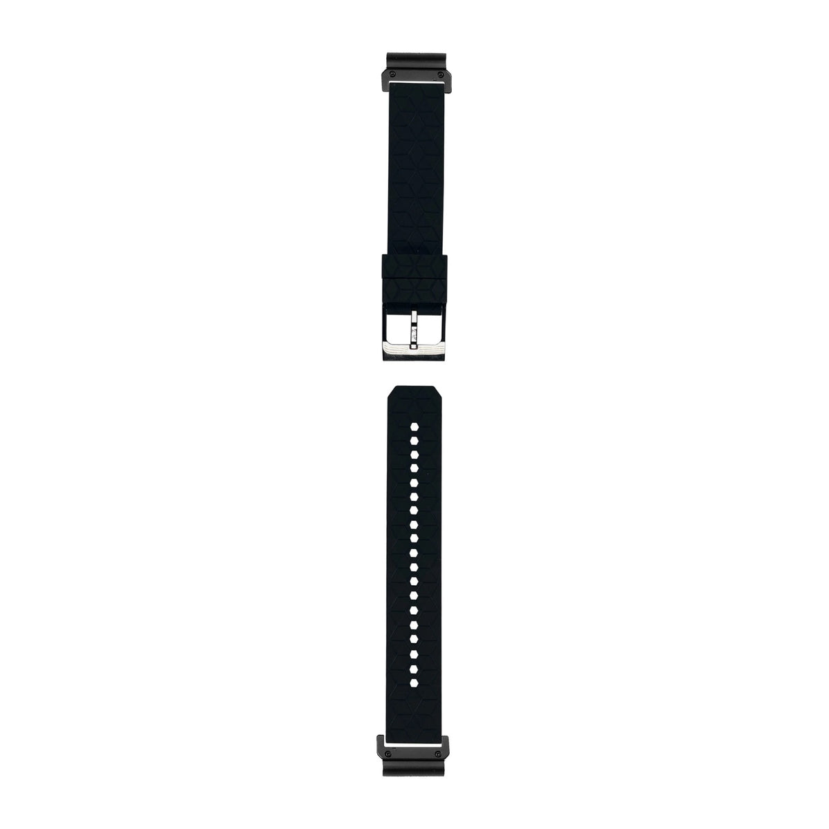 [QuickFit] Prism Silicone [Black Hardware] - Black watch strap with Slim Military QuickFit adapters (Black) attached, flat lay