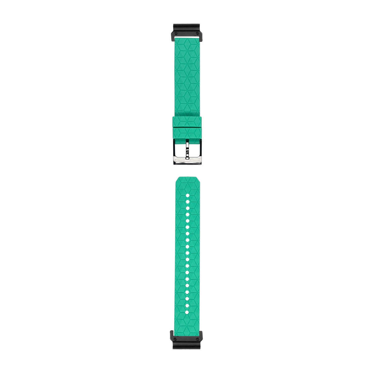 [QuickFit] Prism Silicone [Black Hardware] - Cyan watch strap with Slim Military QuickFit adapters (Black) attached, flat lay