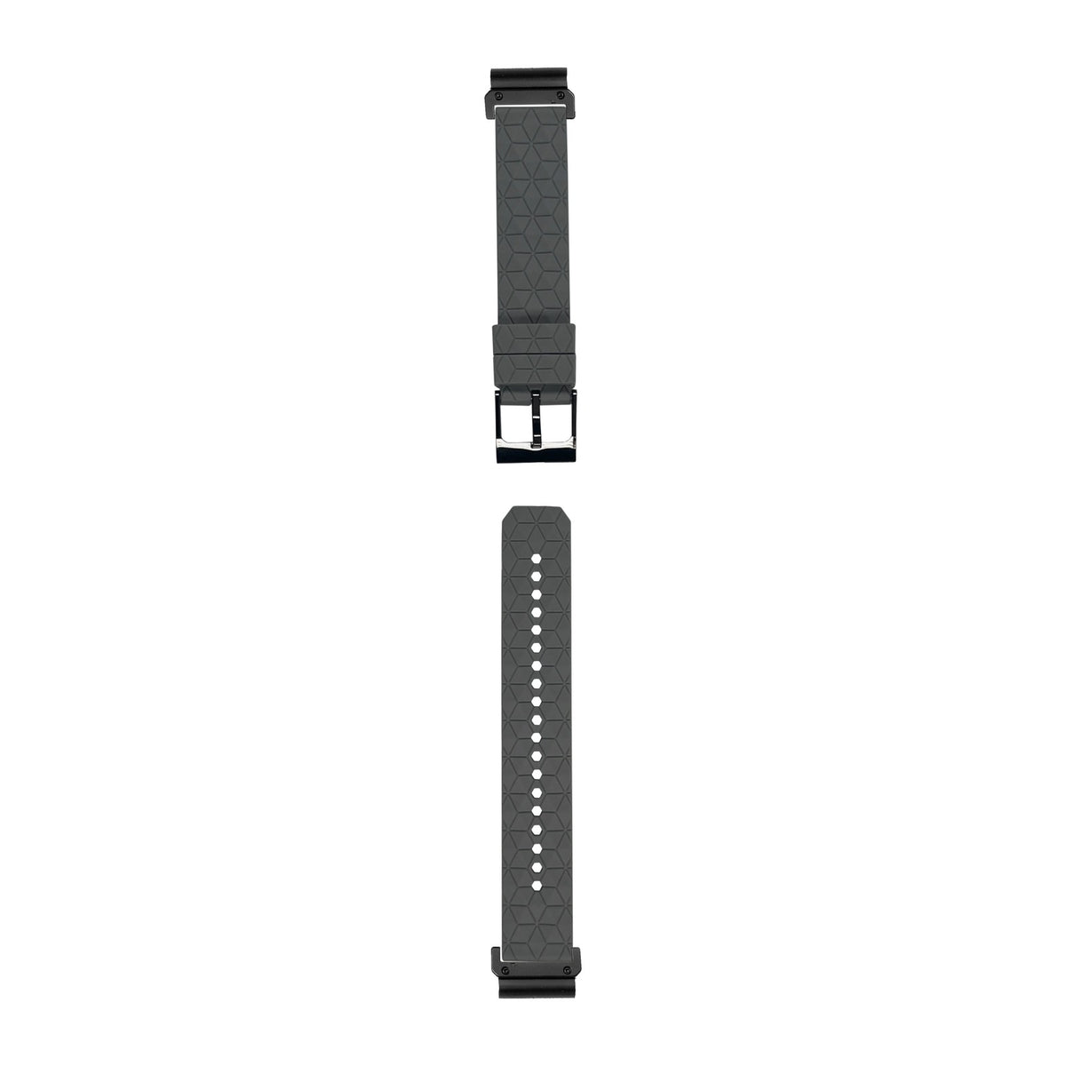 [QuickFit] Prism Silicone [Black Hardware] - Grey watch strap with Slim Military QuickFit adapters (Black) attached, flat lay