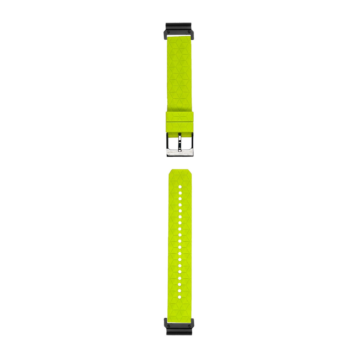 [QuickFit] Prism Silicone [Black Hardware] - Lime Green watch strap with Slim Military QuickFit adapters (Black) attached, flat lay