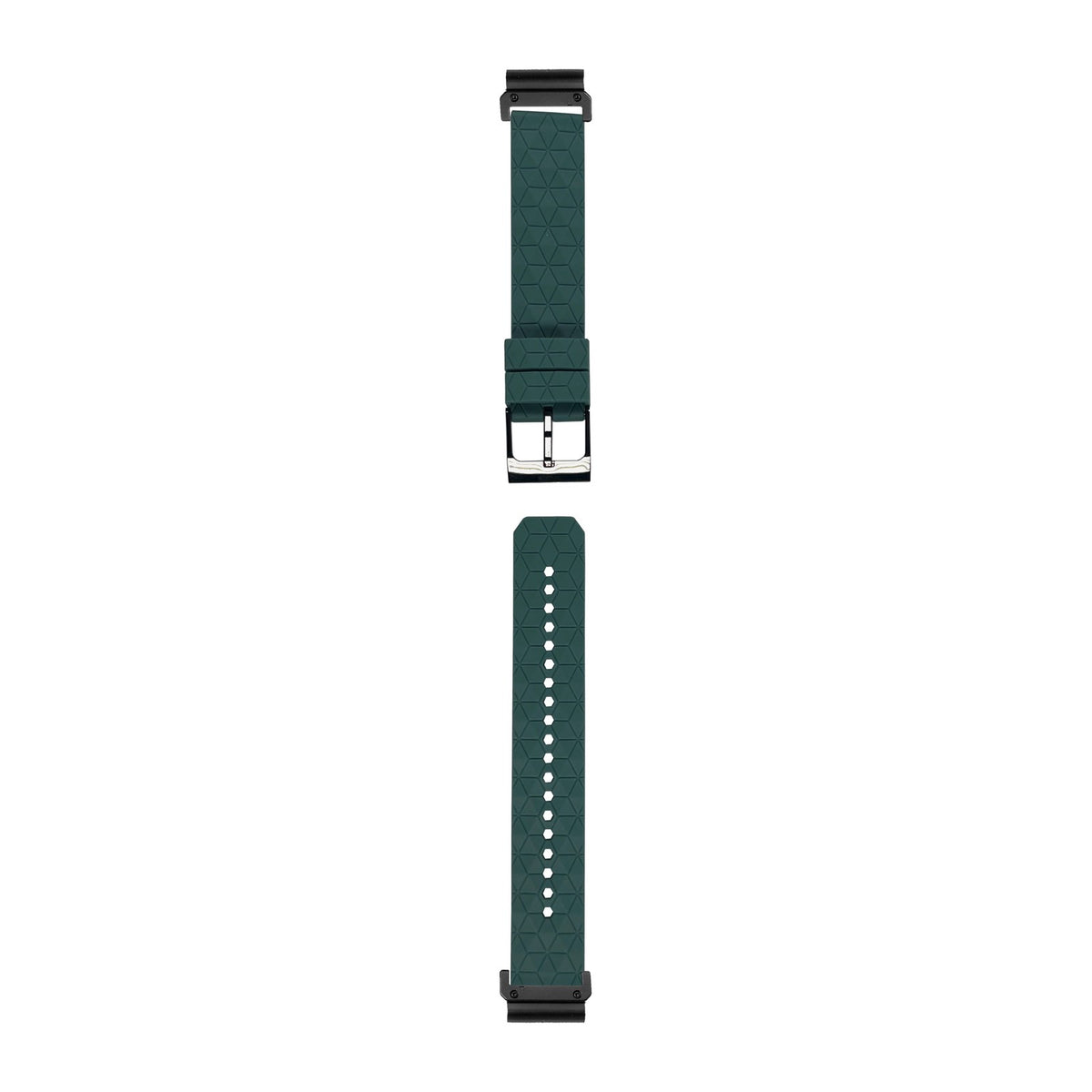 [QuickFit] Prism Silicone [Black Hardware] - Slate watch strap with Slim Military QuickFit adapters (Black) attached, flat lay