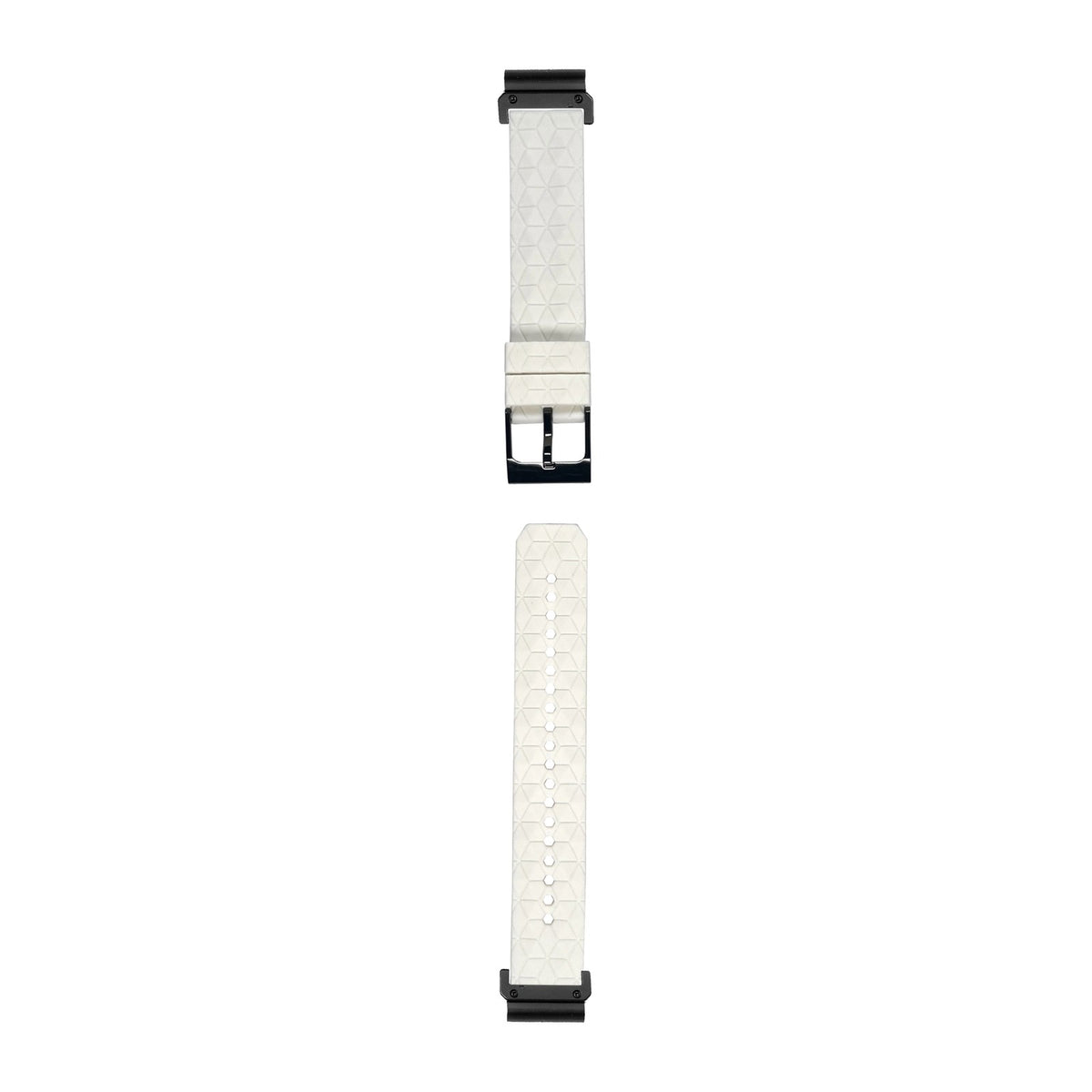 [QuickFit] Prism Silicone [Black Hardware] - White watch strap with Slim Military QuickFit adapters (Black) attached, flat lay