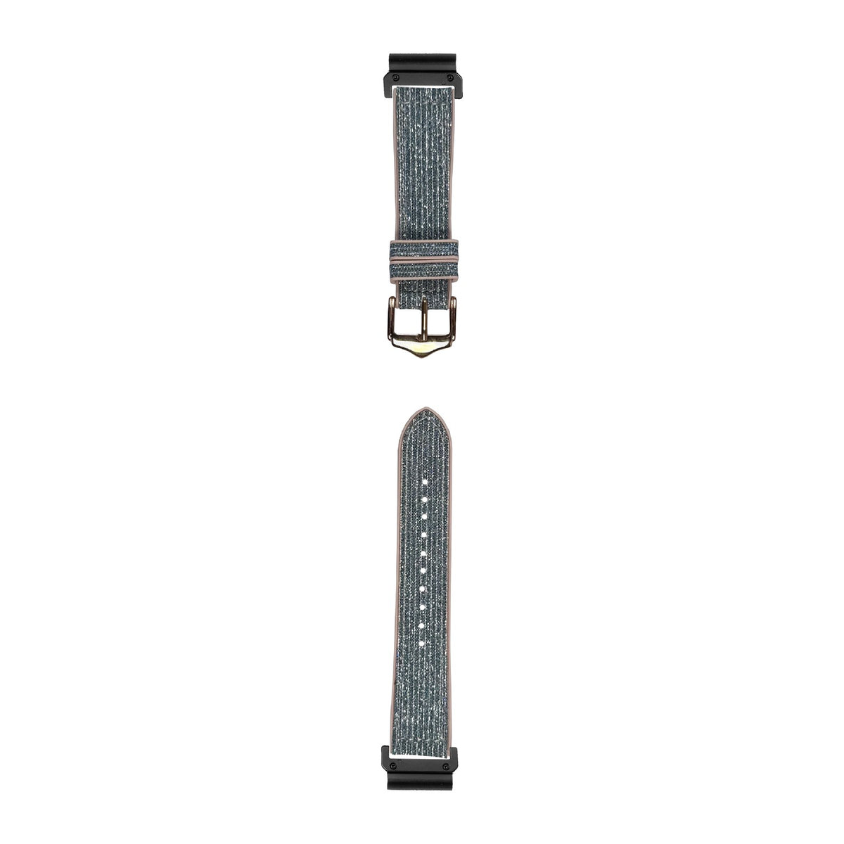 [QuickFit] Sparkle Hybrid - Blue / Green watch strap with Slim Military QuickFit adapters (Black) attached, flat lay