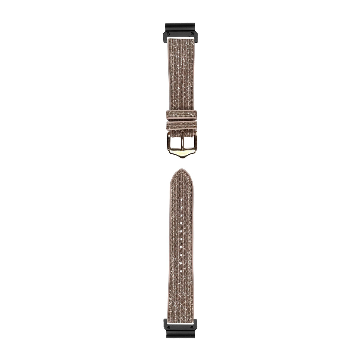 [QuickFit] Sparkle Hybrid - Gold / Red watch strap with Slim Military QuickFit adapters (Black) attached, flat lay