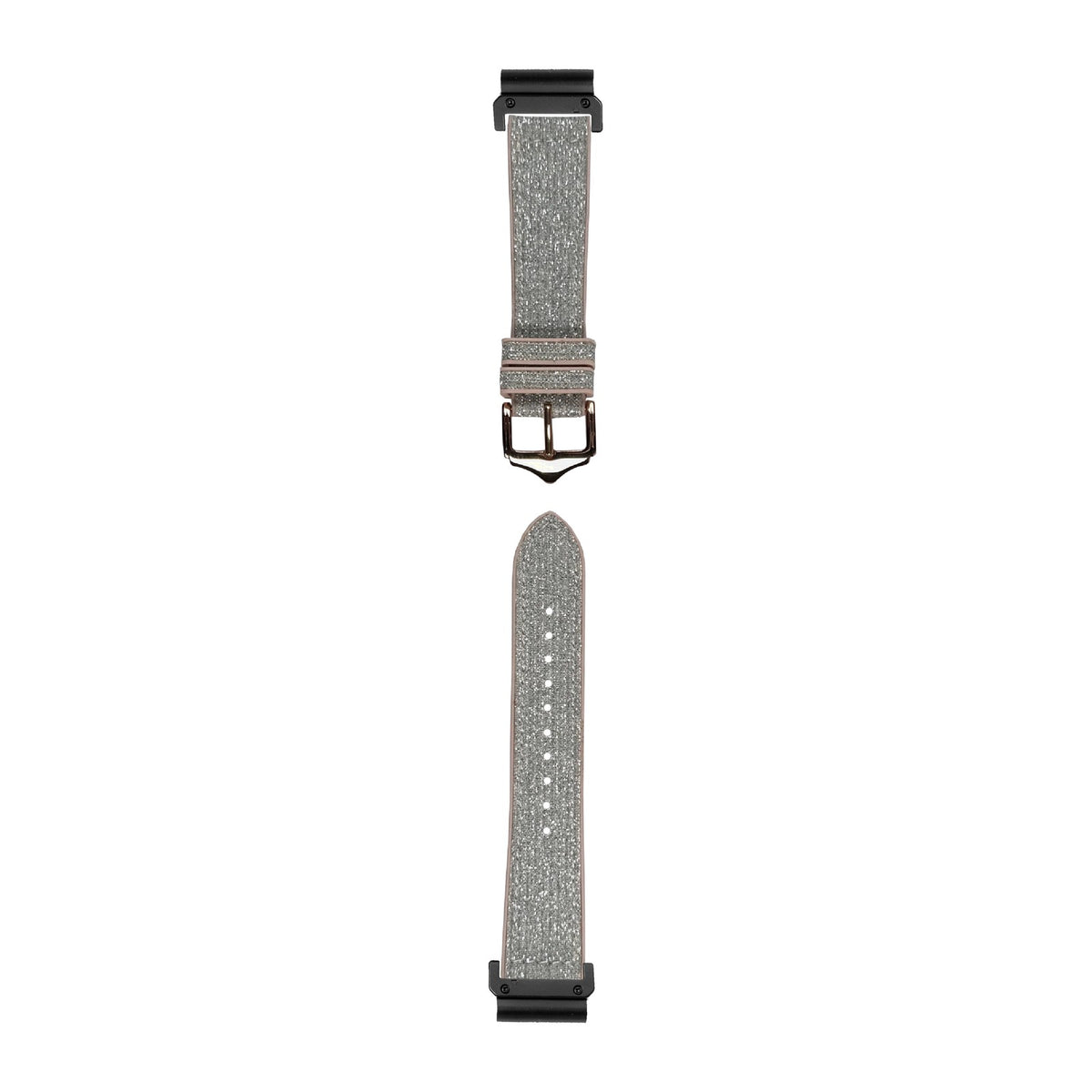 [QuickFit] Sparkle Hybrid - White / Silver watch strap with Slim Military QuickFit adapters (Black) attached, flat lay