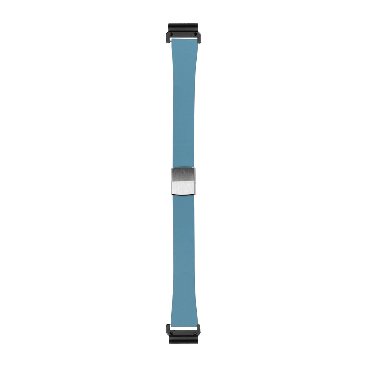 [QuickFit] FKM Rubber - Cut to Size with Leaf-Spring Deployant Clasp - Orange watch strap with Slim Military QuickFit adapters (Black) attached, flat lay