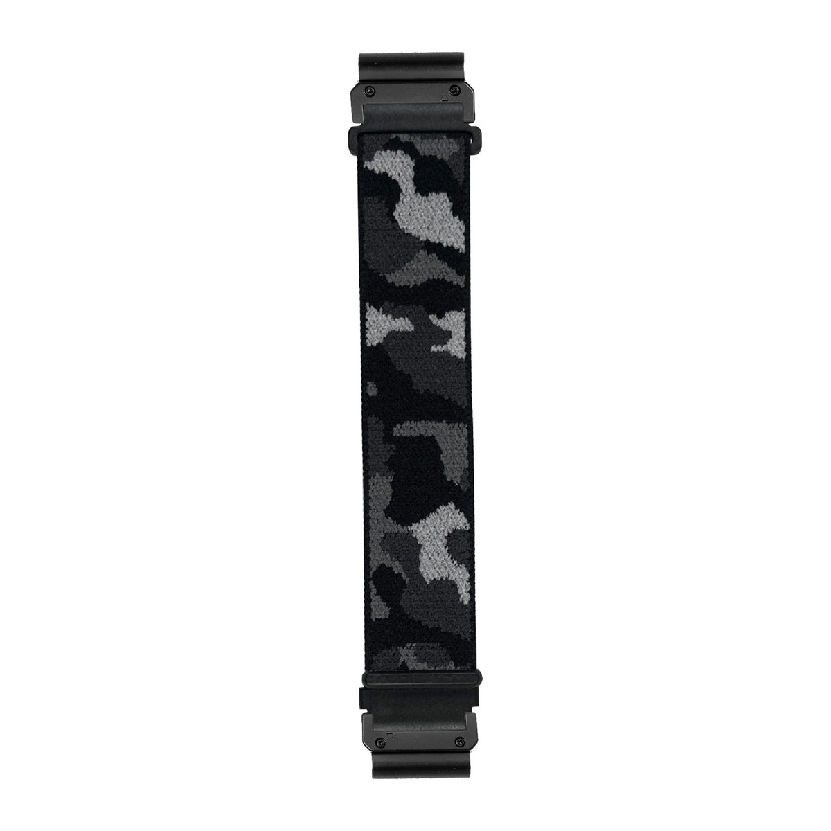 [QuickFit] Sports Loop (Velcro) - Army Camo - Black watch strap with Slim Military QuickFit adapters (Black) attached, flat lay