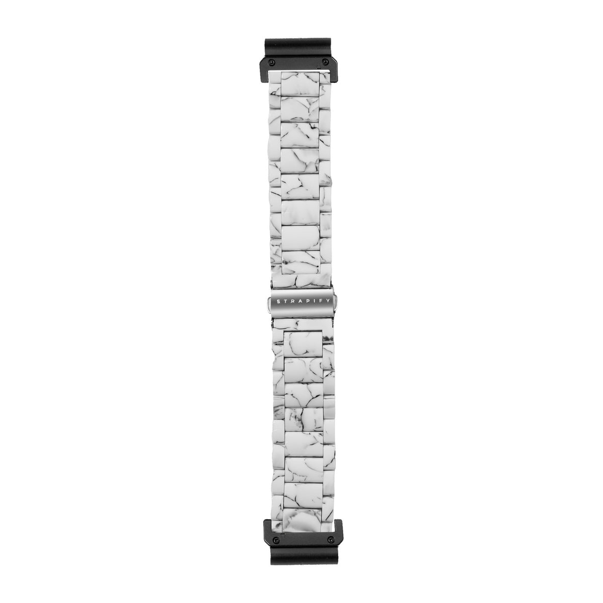 [QuickFit] Crystalised Acetate - Tortoiseshell White watch strap with Slim Military QuickFit adapters (Black) attached, flat lay
