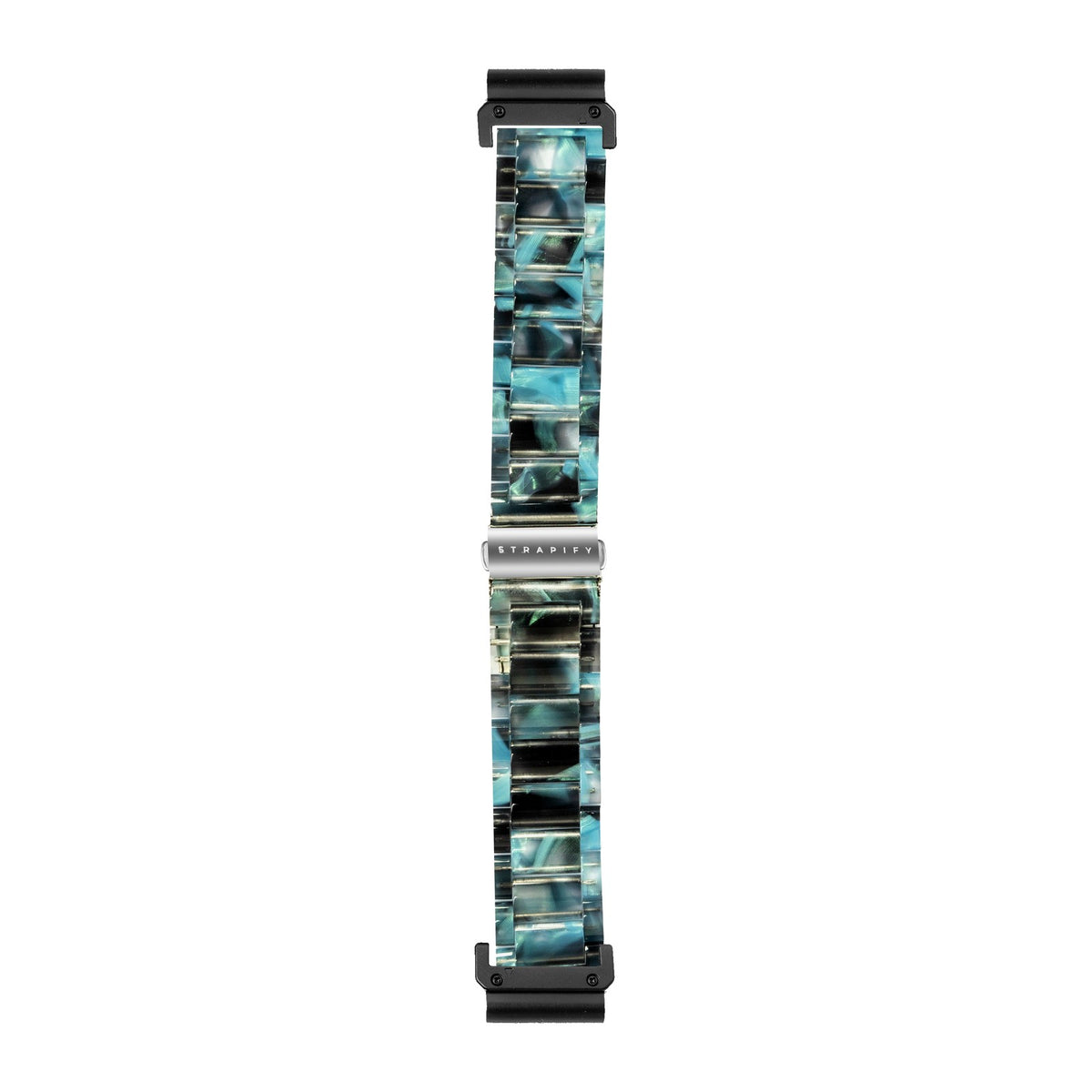 [QuickFit] Crystalised Acetate - Blue Galaxy watch strap with Slim Military QuickFit adapters (Black) attached, flat lay
