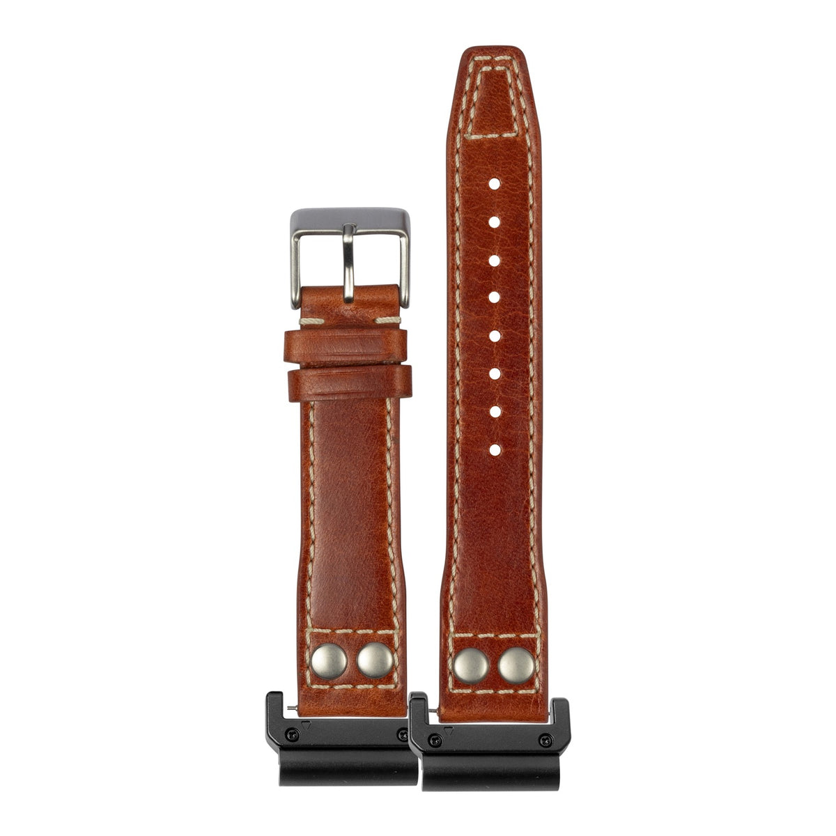 [QuickFit] Pilot Leather with Rivets - Brown with Slim Military adapters (Black)