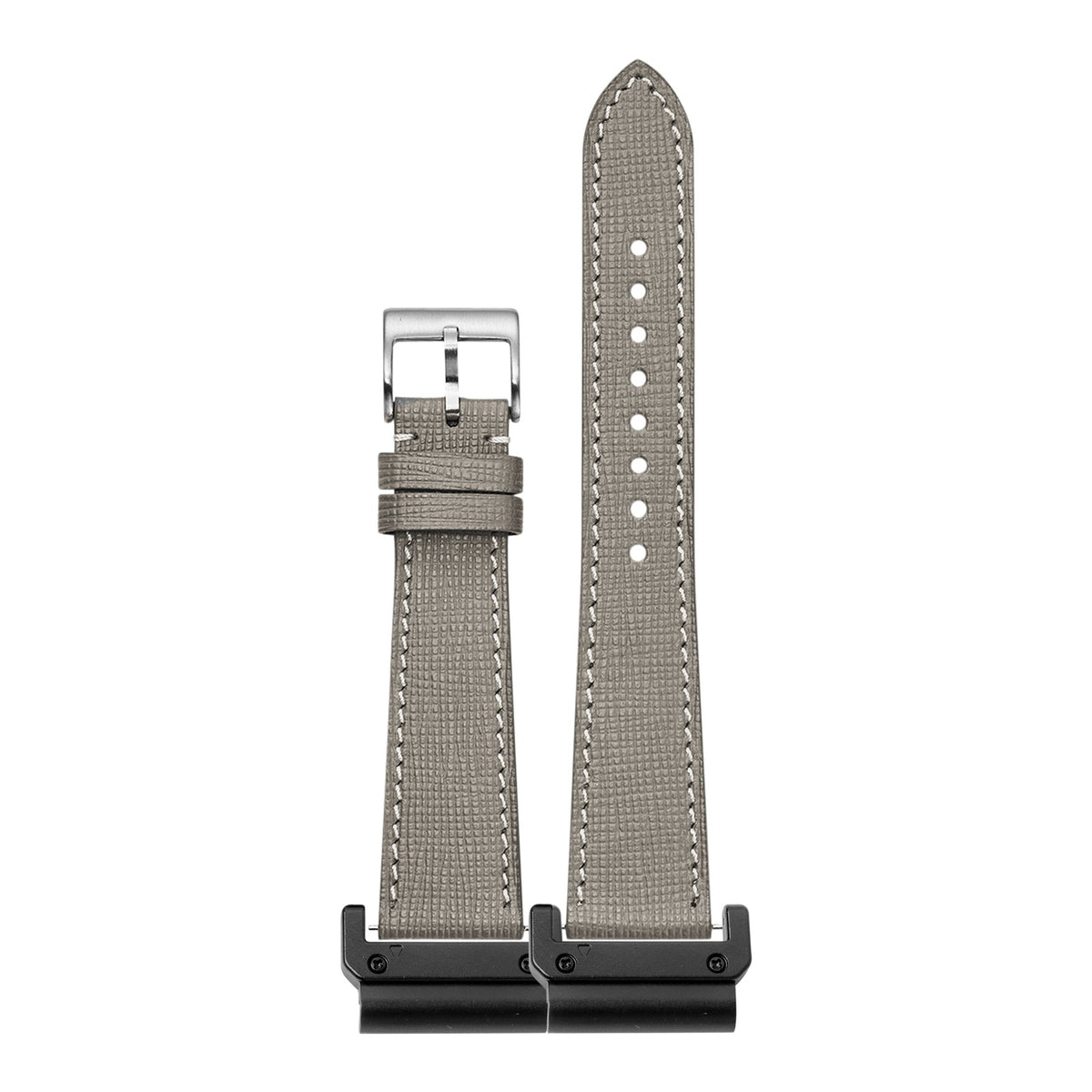 [QuickFit] Chevre Saffiano Leather - Taupe Grey with White Stitching with Slim Military adapters (Black)