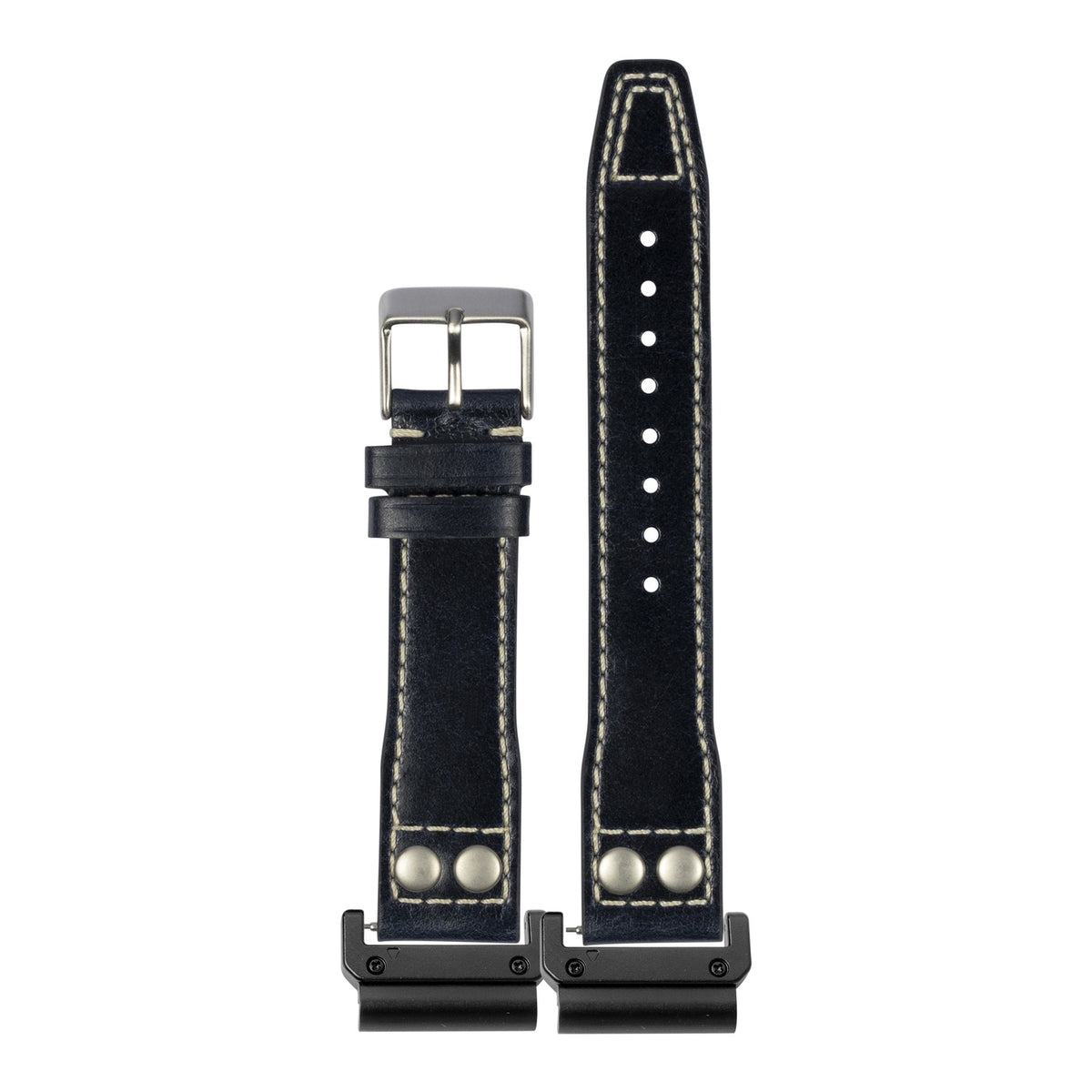 [QuickFit] Pilot Leather with Rivets - Black with Slim Military adapters (Black)