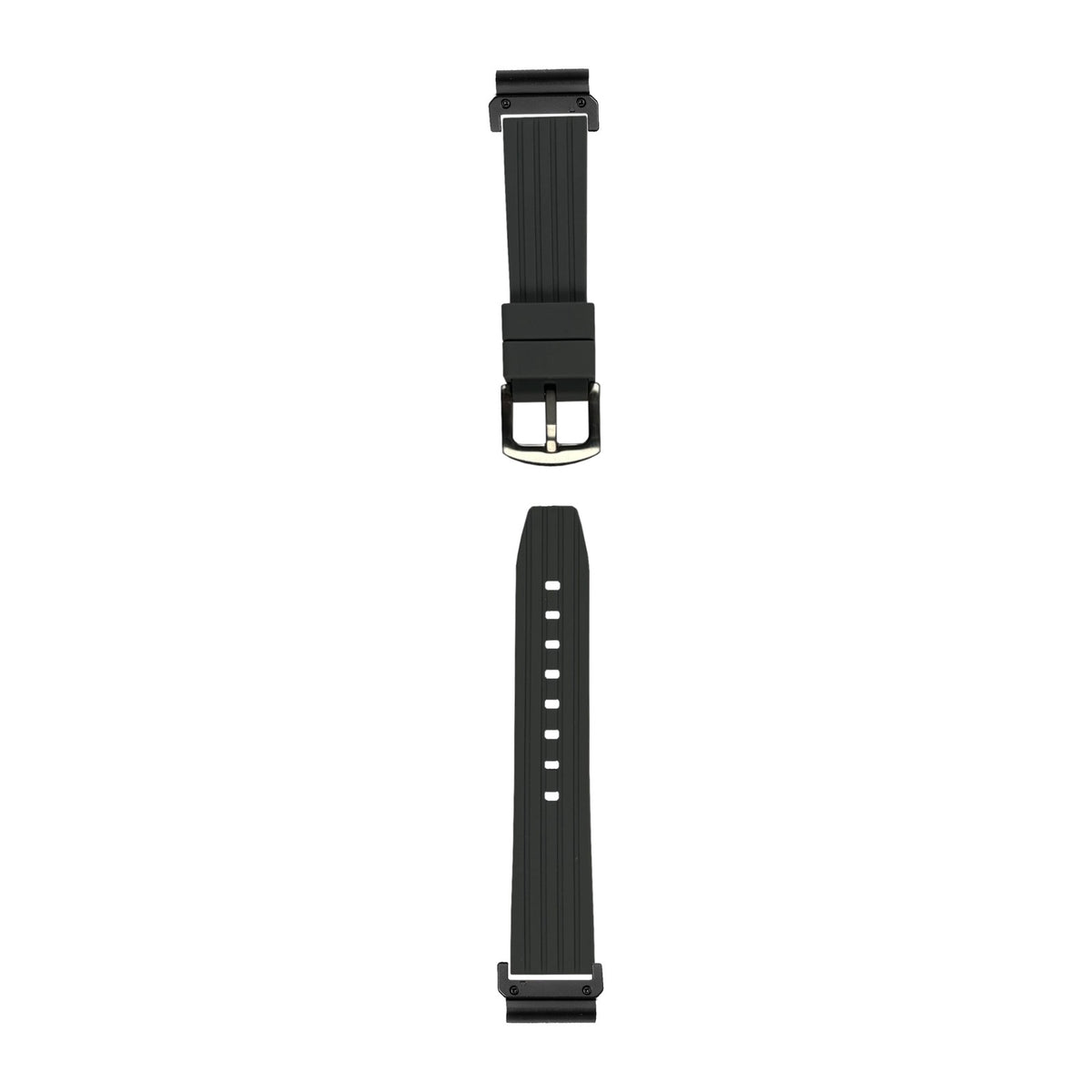 [QuickFit] Flexi Silicone Grey 4 watch strap with Slim Military QuickFit adapters (Black) attached, flat lay