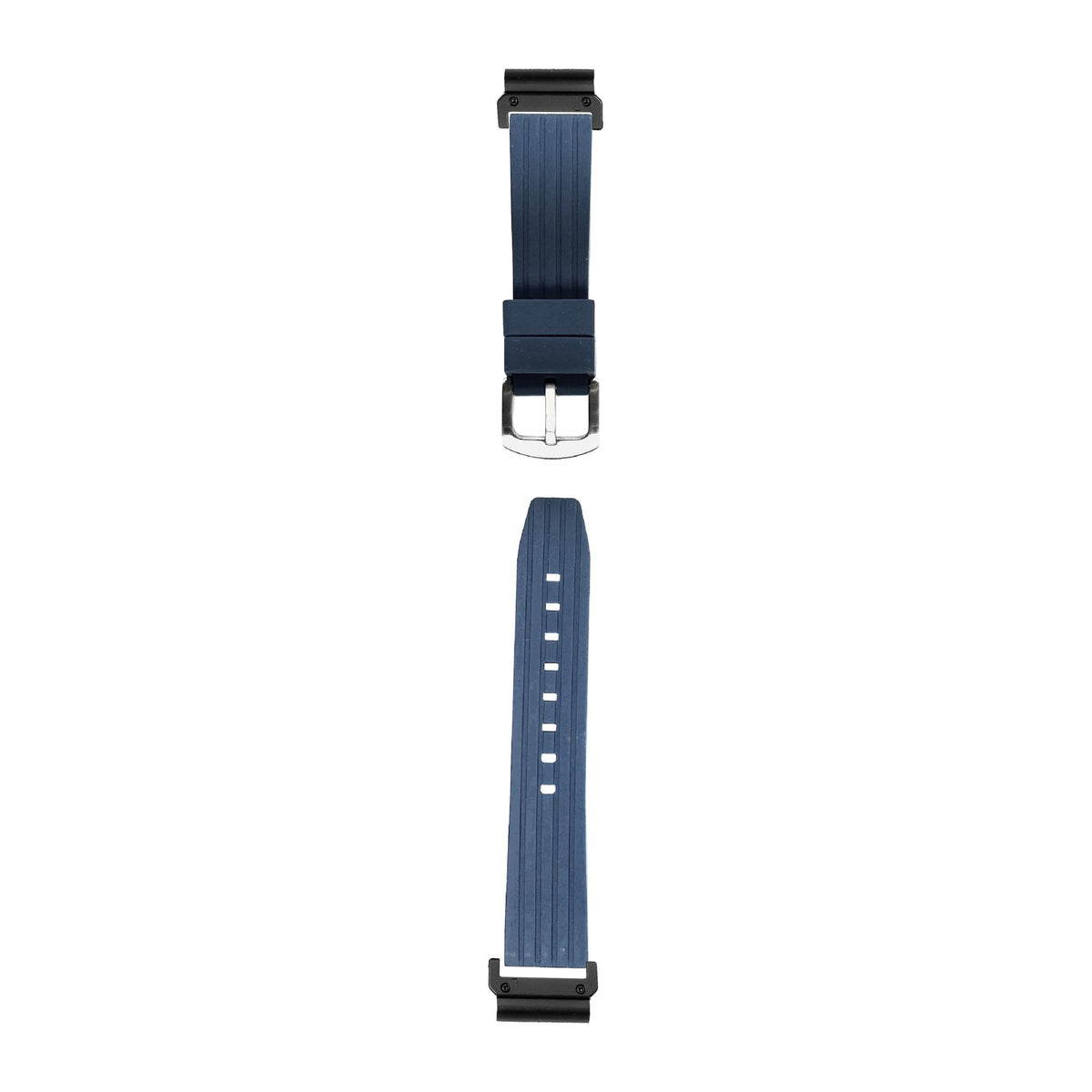 [QuickFit] Flexi Silicone Blue 4 watch strap with Slim Military QuickFit adapters (Black) attached, flat lay