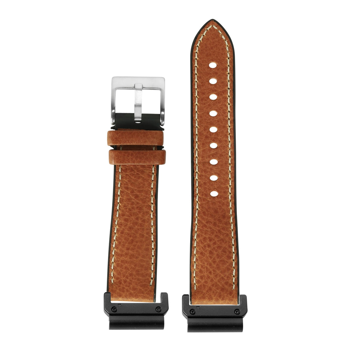 [QuickFit] Italian Leather & FKM Rubber Hybrid - Brown with Slim Military adapters (Black)