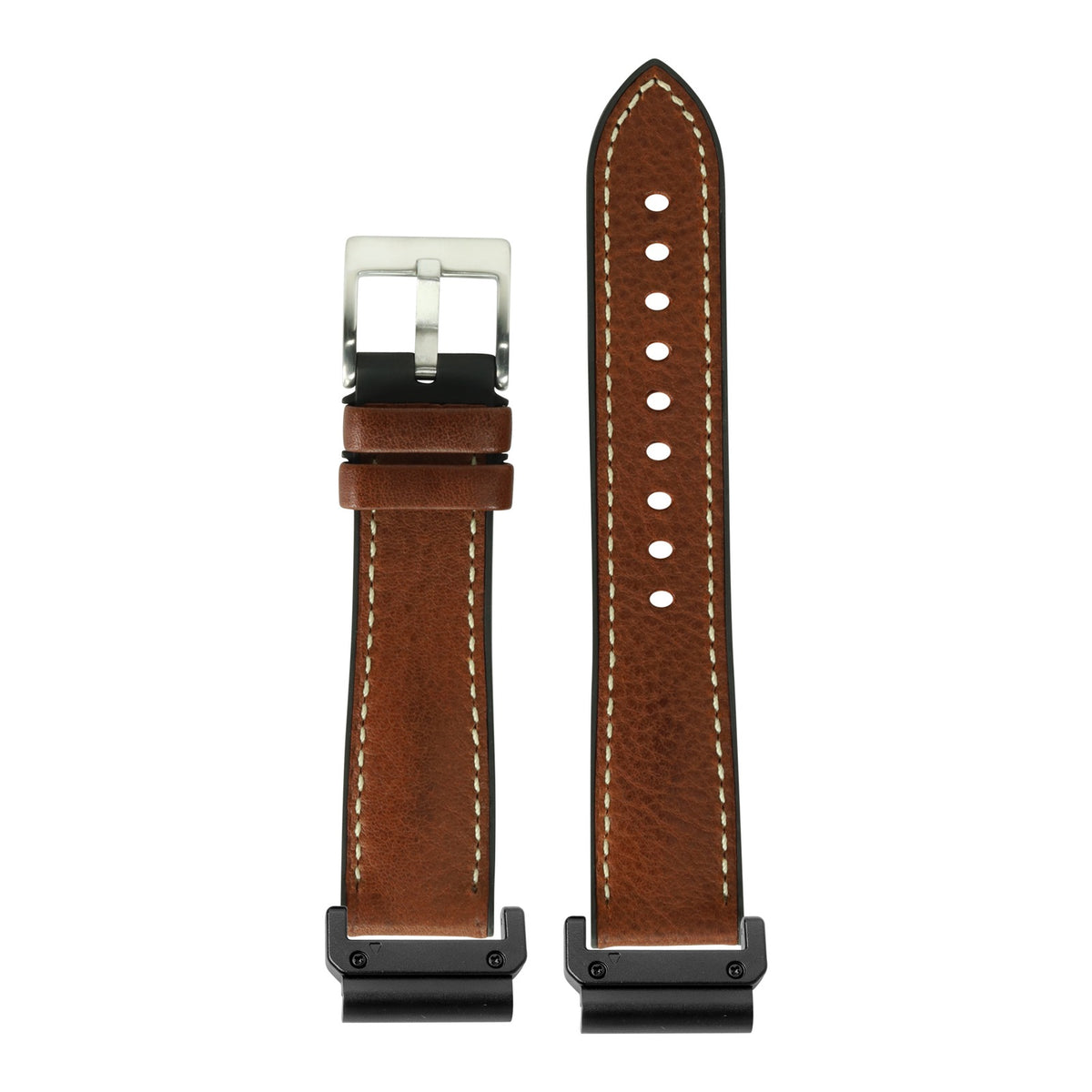 [QuickFit] Italian Leather & FKM Rubber Hybrid - Dark Brown with Slim Military adapters (Black)