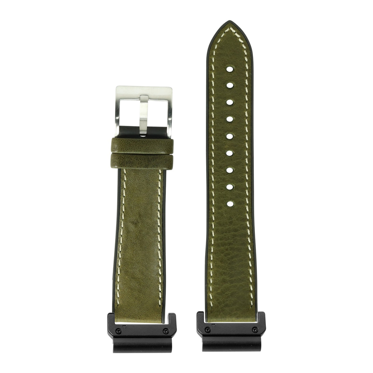 [QuickFit] Italian Leather & FKM Rubber Hybrid - Green with Slim Military adapters (Black)