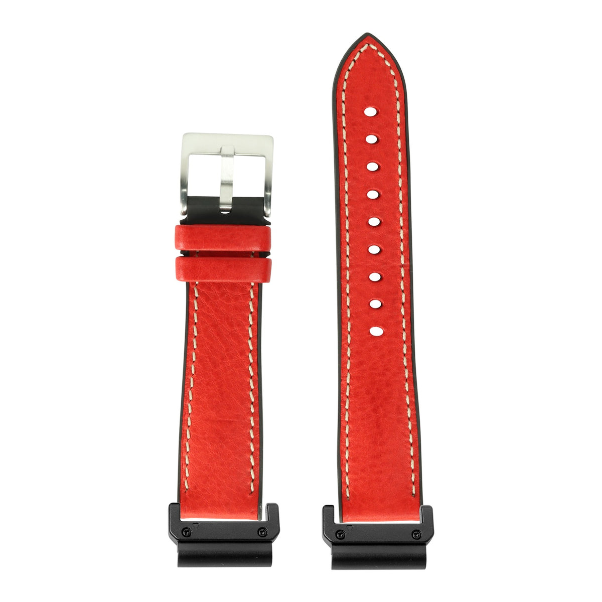 [QuickFit] Italian Leather & FKM Rubber Hybrid - Red with Slim Military adapters (Black)