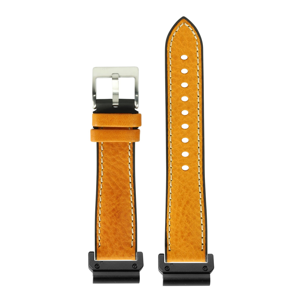 [QuickFit] Italian Leather & FKM Rubber Hybrid - Tan with Slim Military adapters (Black)